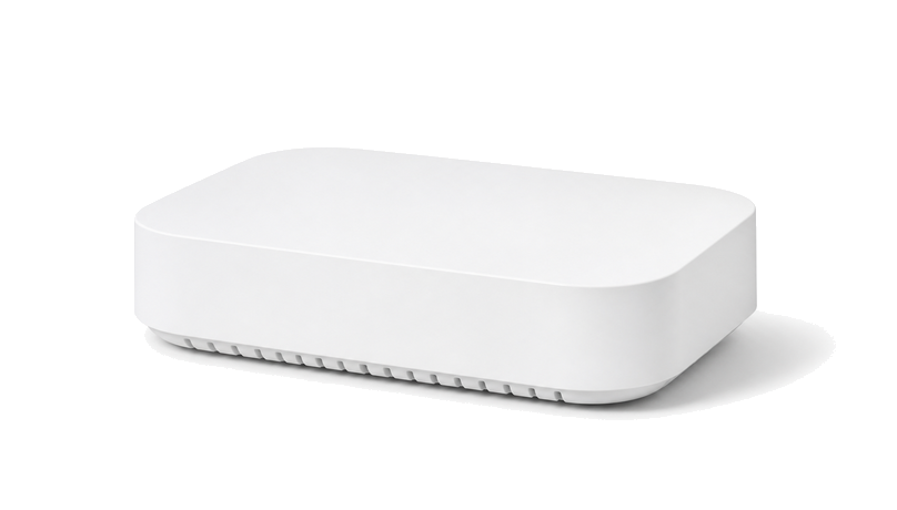Matte white smart-home hub product photo